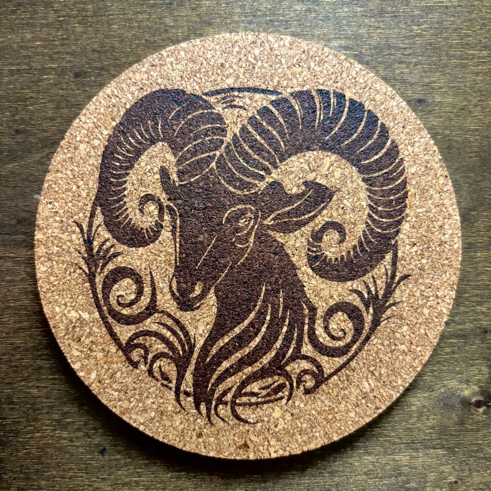 Aries Artistic Zodiac Design Laser Engraved Cork Coaster